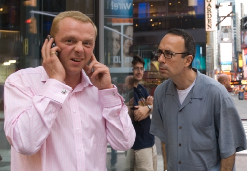 Simon Pegg and Robert B. Weide on the New York set of How to Lose Friends and Alienate People