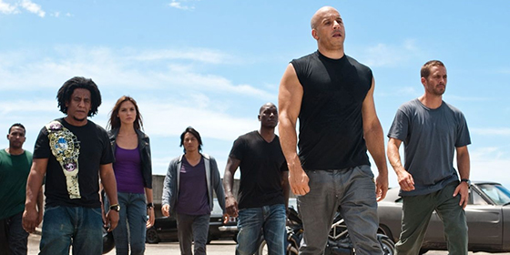 Sung Kang as Han, Tyrese Gibson as Roman Pearce, Vin Diesel as Dominic Toretto and Paul Walker as Brian O'Conner in Fast Five / Universal Pictures 2011