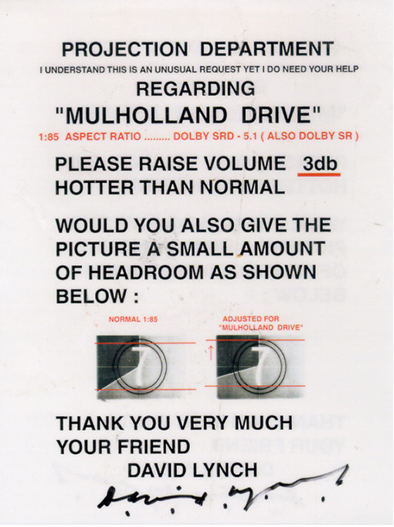 David Lynch letter 2001